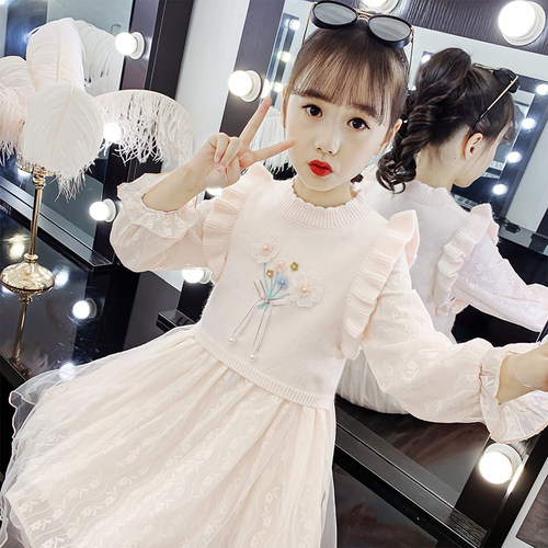 3儿童装4女童长袖连衣裙5春秋装洋气6女孩7毛衣马甲裙8两件套10岁