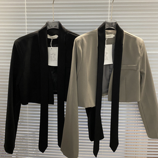 披肩开衫 西装 2025正品 设计新款 气质纯色西服小上衣 外套女飘带短款