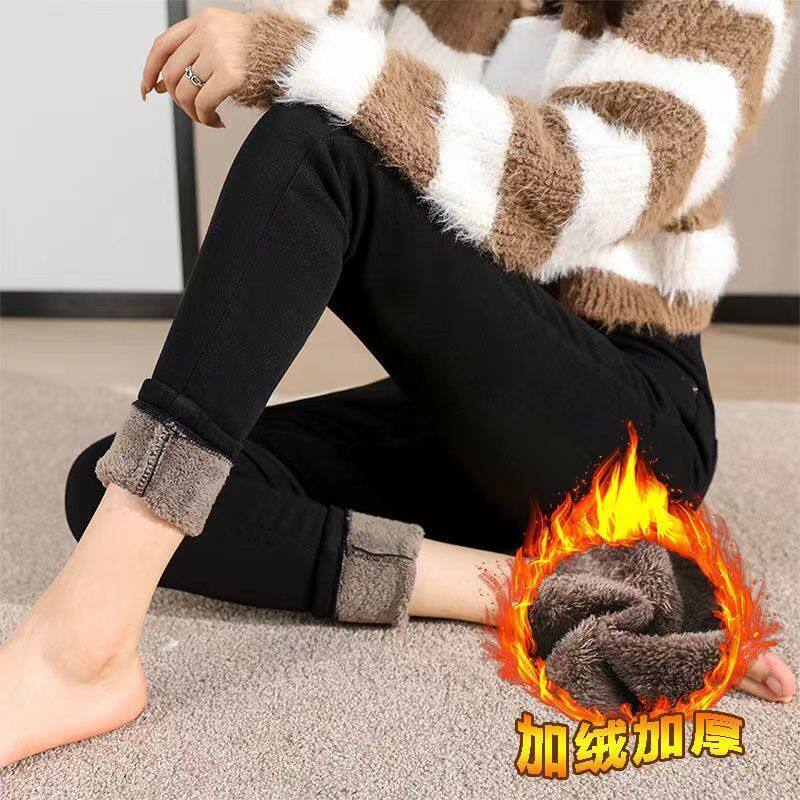 打底裤女秋冬显瘦紧身弹力大码胖mm松紧腰加绒加厚保暖牛仔长裤女