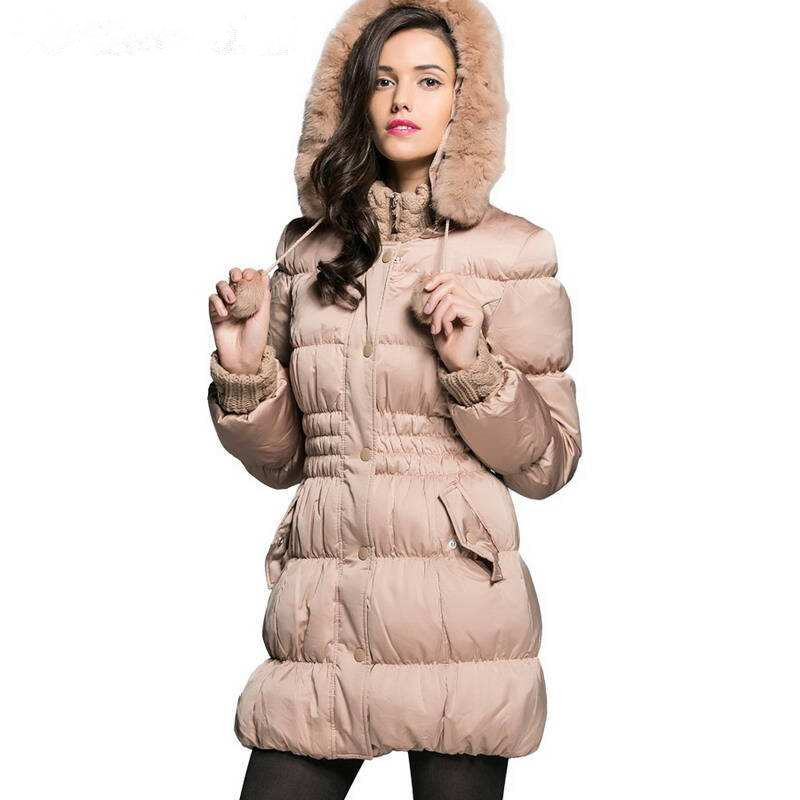 包邮专柜正品 女士羽绒服 兔毛领修身显瘦中长款加厚羽绒服12004