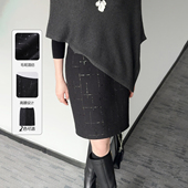 大洪洪 百搭格纹毛呢半身裙女后开叉通勤直筒裙 闪亮登场 早春款