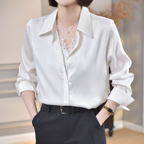 大洪洪【自成焦点】法式优雅蕾丝长袖女士衬衫春新款爆款衬衣上衣