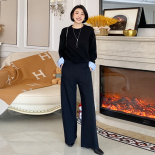 盐系姐姐 女袖 冬季 绵羊毛混纺针织衫 口拼接设计感上衣 款 大洪洪