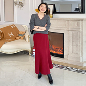 早春显瘦高腰垂感鱼尾裙女隐藏式 大洪洪 红黑舞会 松紧腰半身裙