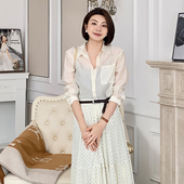 衬衫 大洪洪 天丝混纺缎面长袖 春新款 女气质显瘦衬衣上衣 梨花雨