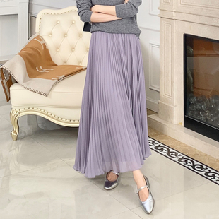 雪纺高腰A字半身裙女松紧腰时尚 春款 百搭百褶裙 风中舞 大洪洪