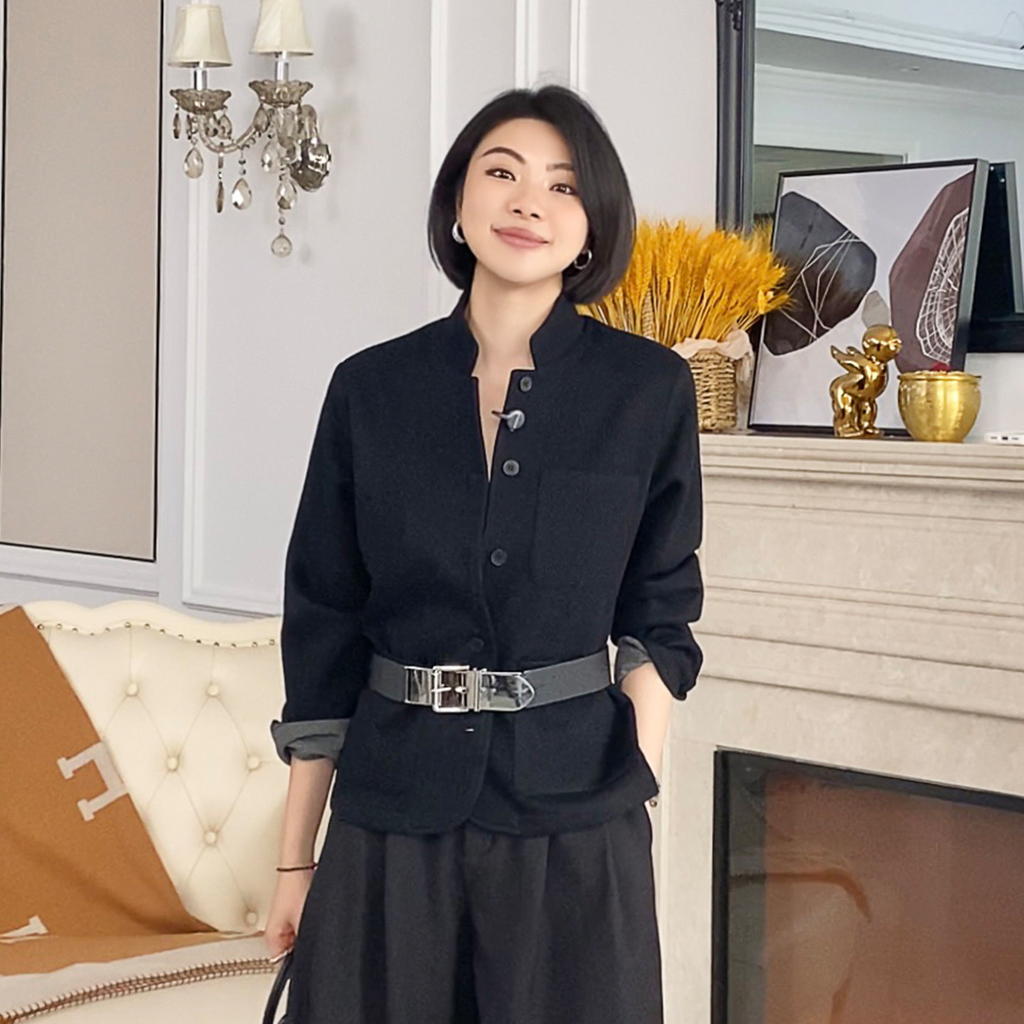 大洪洪【墨雨云烟】春款羊毛醋酸混纺针织立领外套女抗皱显瘦上衣,女装/女士精品,短外套,淘宝优惠券,粉丝福利购,淘宝优惠卷