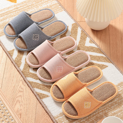 亚麻拖鞋男女情侣防滑吸汗木地板