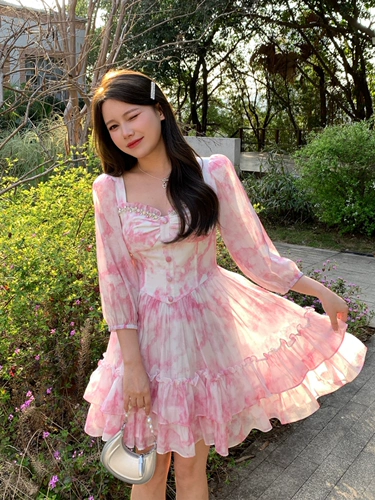 Весеннее летнее короткое платье, квадратный вырез, цветочный принт, А-силуэт