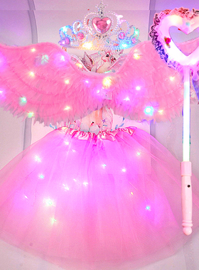 万圣儿童节天使布艺翅膀女童燕型背饰发光音乐魔法棒表演女孩玩具