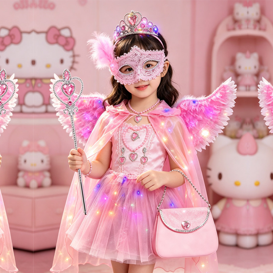 爱莎公主披风斗篷发光翅膀魔法棒套装儿童皇冠面具女孩生日装扮图片