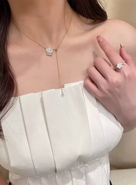 152白色玫瑰花项链女款轻奢镀金小众设计性感锁骨链2026爆款