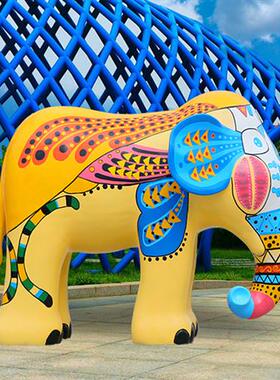 大型玻璃钢彩绘大象雕塑户外商场景区游乐园招财仿真动物摆件装饰