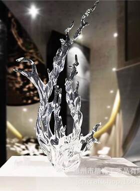 透明树脂浪花雕塑摆件酒店客厅玄关样板房软装工艺品镂空大型