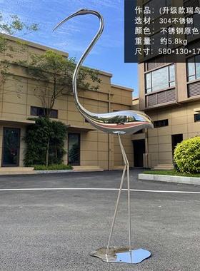 现货售楼处水池庭院装饰不锈钢仙鹤雕塑镜面火烈鸟白鹭玻璃钢摆件