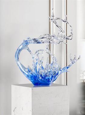 简约现代大型落地透明树脂雕塑玄关摆件客厅电视柜轻奢家居装饰品