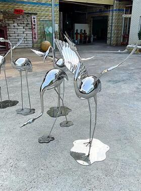 不锈钢鸟丹顶仙鹤白鹭雕塑金属售楼部处公园林水池景装饰摆件户外