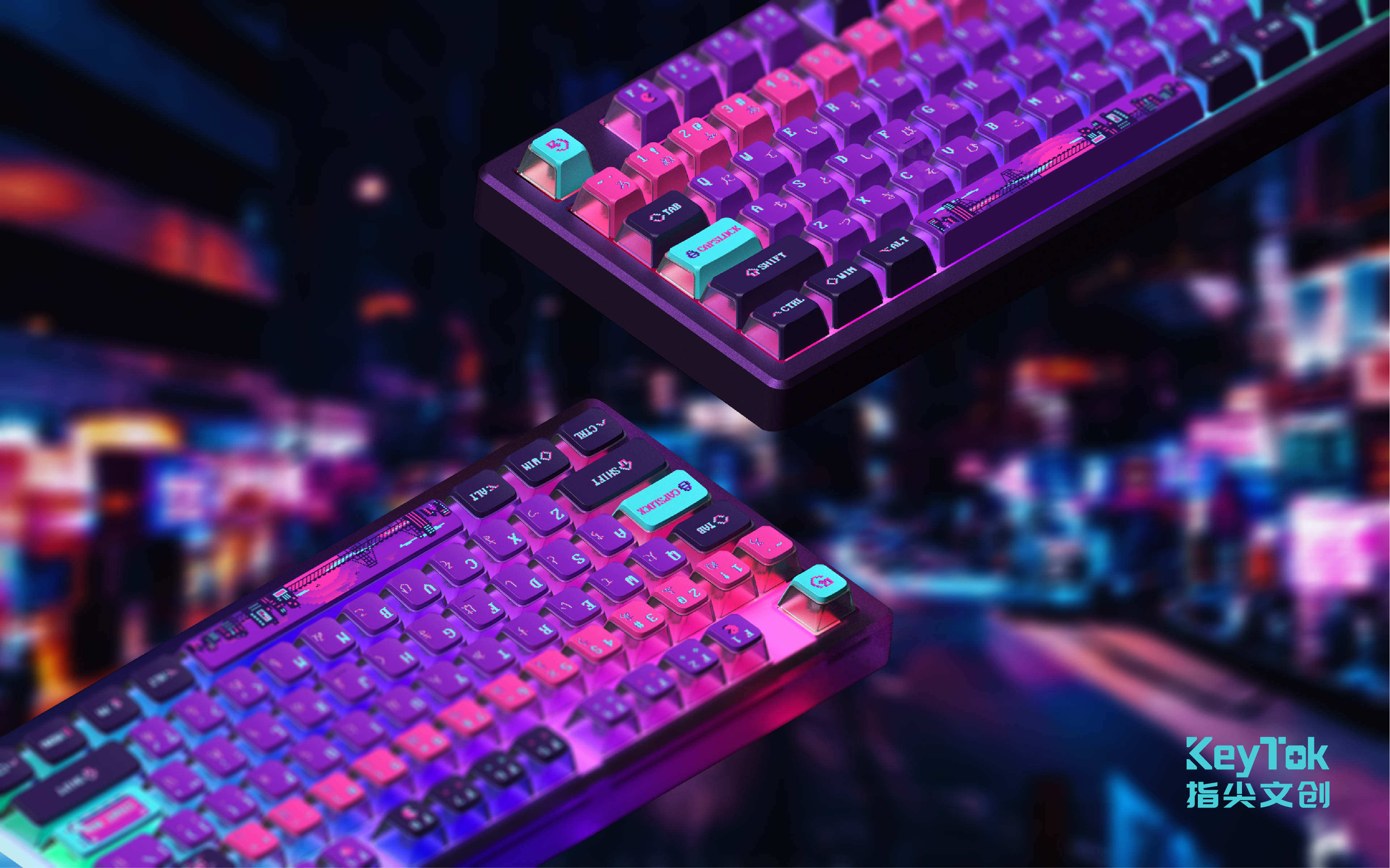 FINGERTIP CREATIVE PIXEL UNIVERSE 5면 승화 OEM 높이 볼 캡 PBT 측면 반투명 2색 주입 키캡