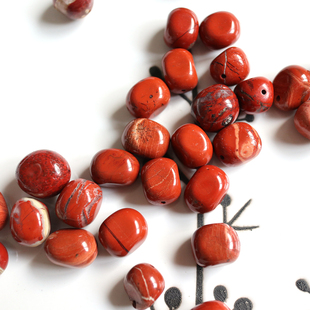 点睛!大红色天然红石战国红随形椭圆散珠子DIY手工串珠单颗亮色