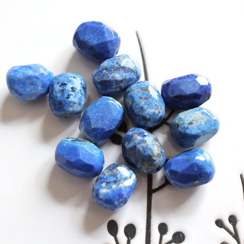 原色！天然原矿牛仔蓝枣形青金石竖孔大颗不规则切角DIY手工串珠