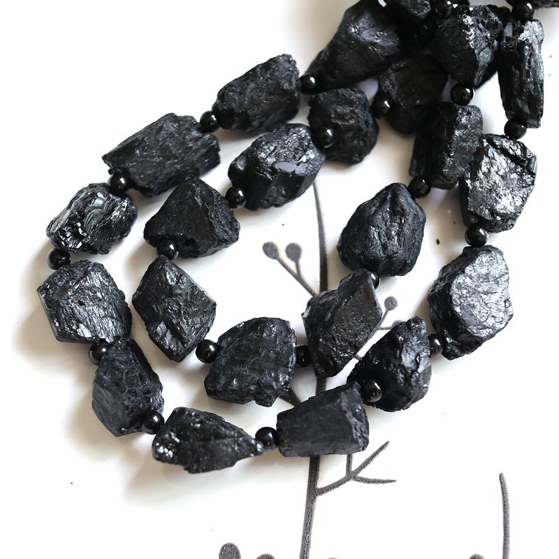天然黑碧玺有孔未打磨乱纹散珠子大颗DIY串珠粗犷个性单颗配珠