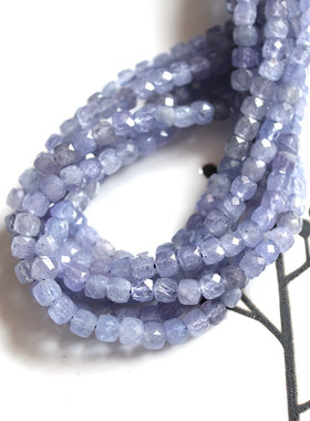 贵宝石！高品质！天然坦桑石4mm切角方粒方块DIY手工串珠仙紫色