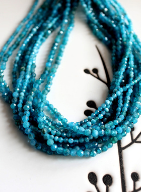 电光蓝绿色磷灰石小米珠2mm3mm4mm切面切角DIY流苏穗子手工串珠