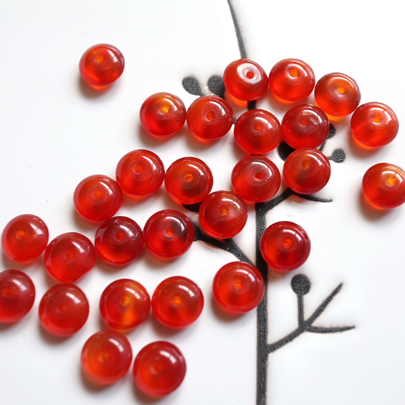 颜色靓！天然红玛瑙飞碟珠隔片3x8mmDIY手工串珠配珠大红色亮眼
