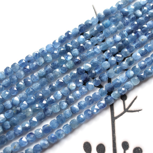 高品质！天然矢车菊蓝晶石切角方粒4mm切面方块DIY手工串珠单颗