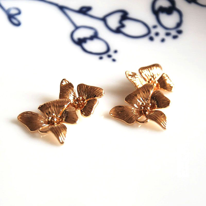 K金吊坠配件镀金玫瑰金百合花双头吊坠 diy项链手链配饰手工材料