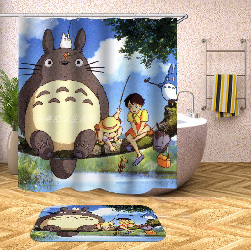 宫崎骏 日式动漫龙猫 高清数码浴室浴帘 涤纶布防水防霉隔断帘子