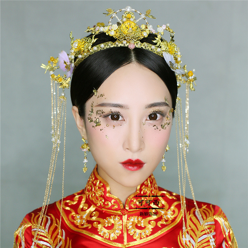 纯铜小金鱼新款高端中式古装新娘头饰大凤冠造型秀禾服发饰套装