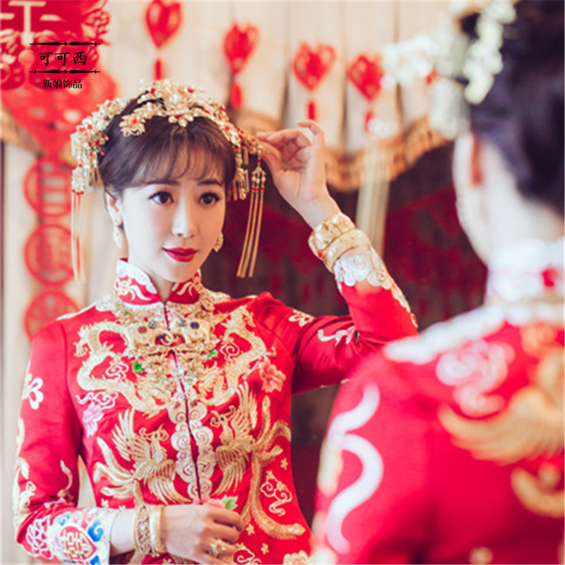 陈紫函明星同款秀禾服头饰龙凤褂凤冠新娘结婚发饰旗袍古装配饰品