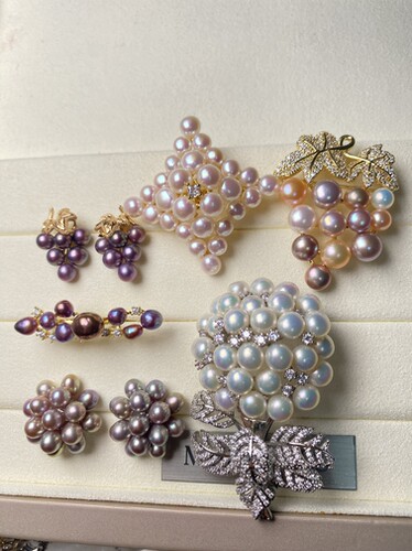 奢华珍珠多珠耳钉胸针极光炫彩