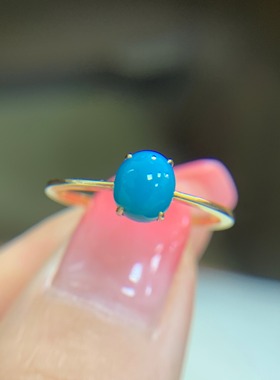 湖北原矿绿松石高瓷蓝绿料18k金镶嵌轻奢款戒指