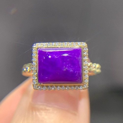 老料天然舒俱来紫樱花戒指18k金钻石镶嵌款