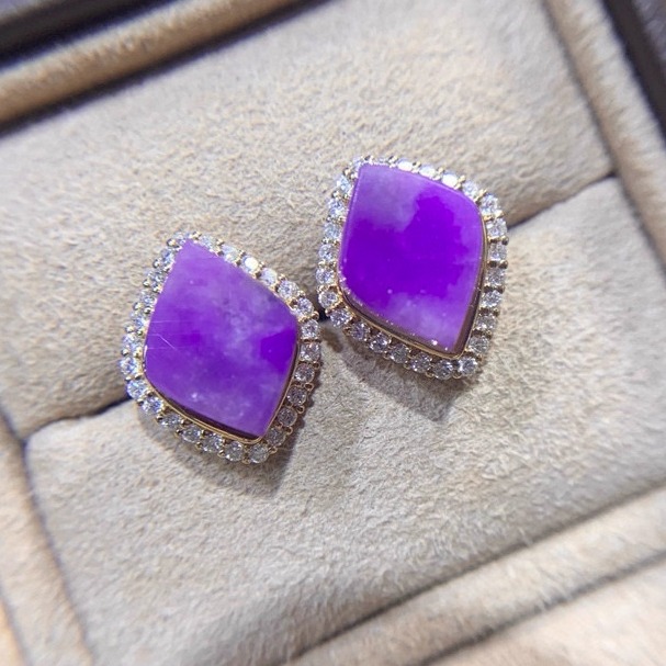 18k金天然舒俱来耳钉18k金钻石镶嵌