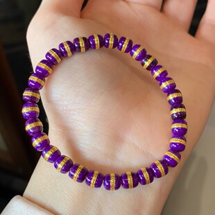 天然老料皇家紫舒俱来直切金钻手串18k金镶嵌