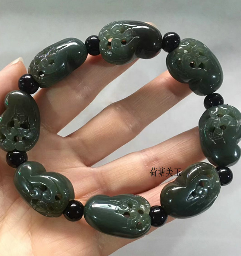 天然和田玉青玉佛手瓜手链玉石男士单圈手串旺运招财手饰品包邮