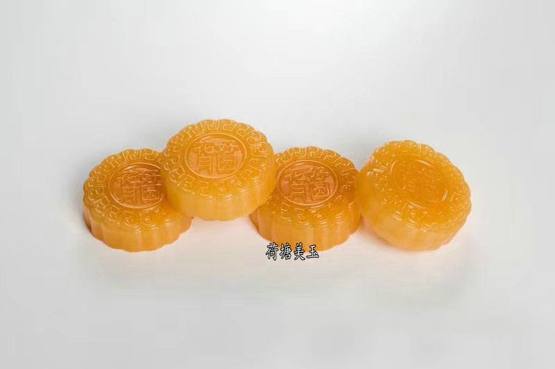 天然玉石中式月饼新疆金丝玉米黄玉月饼小摆件收藏中秋节礼品包邮