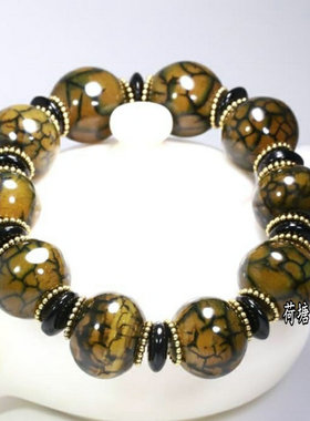 复古聚财天珠龙纹玛瑙手串