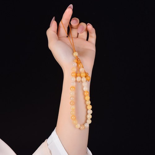 天然金丝玉圆珠手机链挂件