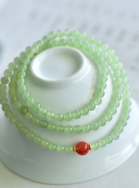 天然和田玉青海料圆珠手串女款