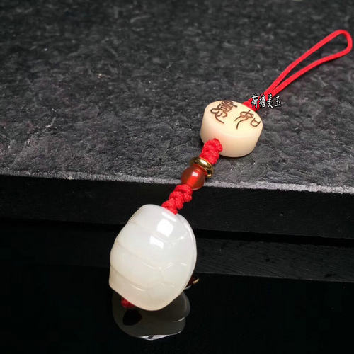 优质新疆和田玉白玉富甲天下手机挂羊脂玉包包挂钥匙坠手工编挂件
