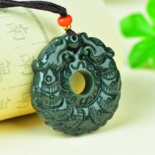 正品 天然新疆和田青玉仿古平安双兽吊坠男女玉石项链颈饰挂件证书