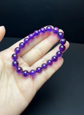 美美的南非紫水晶单圈圆珠手链，颜色浓郁 晶体通透