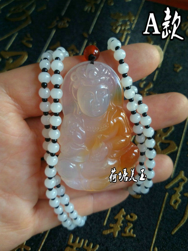 天然巴西俏色红玛瑙吊坠手工精雕观音原色水润白玉髓挂件男款包邮