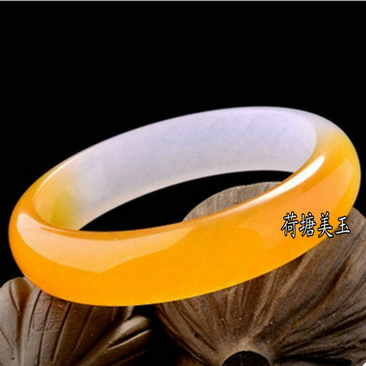 正品天然黄龙色玉手镯子 云南A级玉镯子冰种半黄女款精品玉石包邮