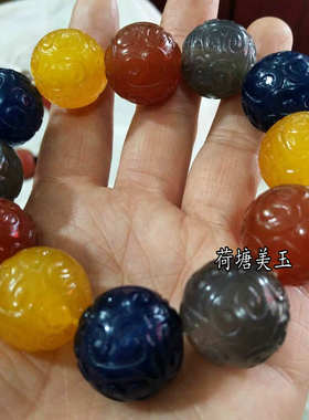 天然七彩玛瑙精雕玉髓手串