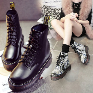 Martens, high demi-season warm low boots platform English style, genuine leather, 8cm, British style